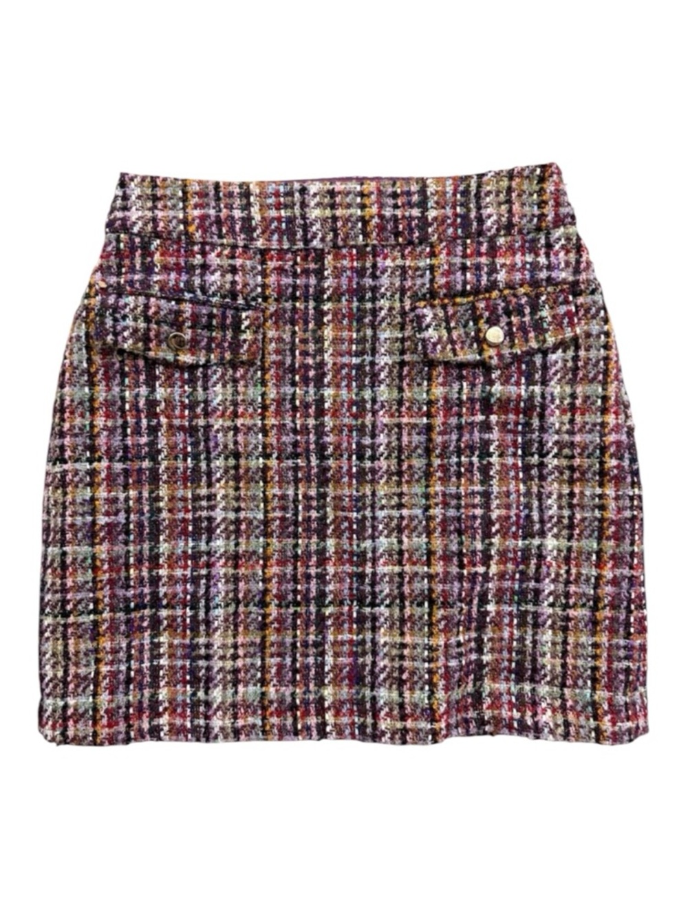 LOFT Multicolor Tweed Mini Skirt with Gold-Tone Buttons - Picture 1 of 5